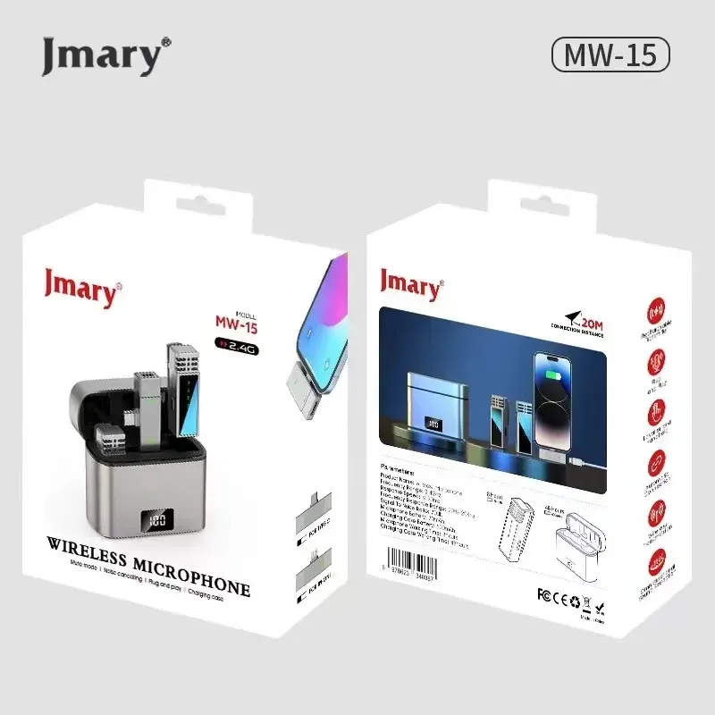 Jmary MW-15 ওয়্যারলেস মাইক্রোফোন | Dual Mic | টাইপ-C মোবাইলের জন্য 2.4G মাইক্রোফোন