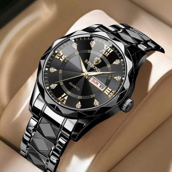 BINBOND 2521 Luxury Brand Luminous Quartz Watch for Men - Full Black Design