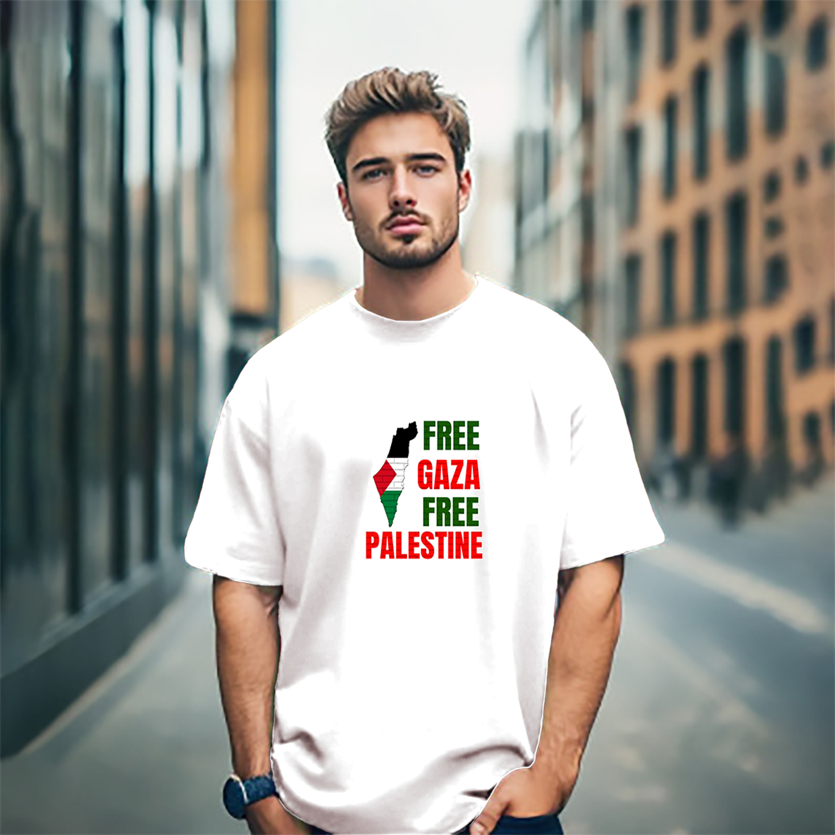 Save GAZA Cotton White T-shirt | ফিলিস্তিনের পাশে দাঁড়ান | ১০০% খাঁটি সুতির তৈরি